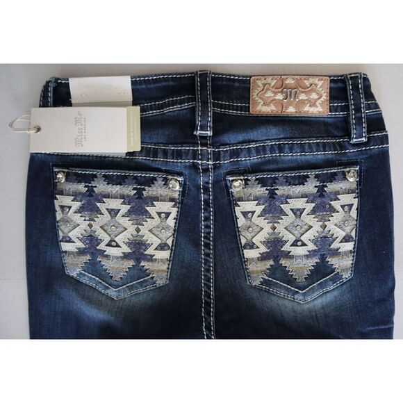 Miss Me M9176BV Women's Sz 26 Dark Blue Aztec Haze Mid-Rise Bootcut Jeans - Picture 6 of 14